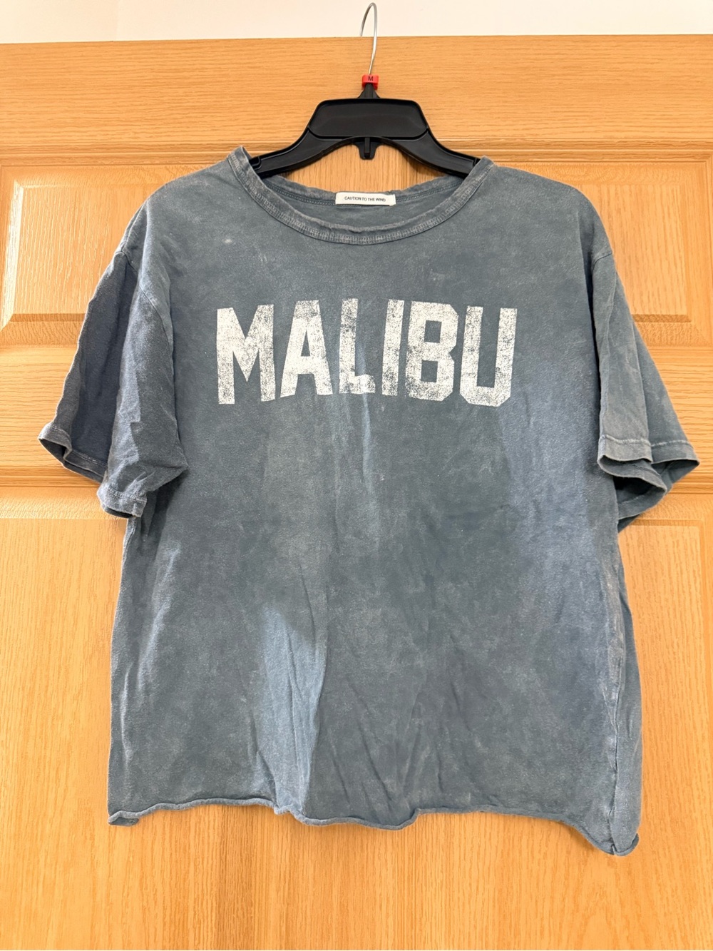 Caution To The Wind Malibu Graphic Tee - Washed Blue Gray